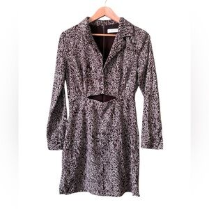 ASTR the Label Brown Sketch Print Long Sleeve Mini Cut Out Collared Dress Sz M